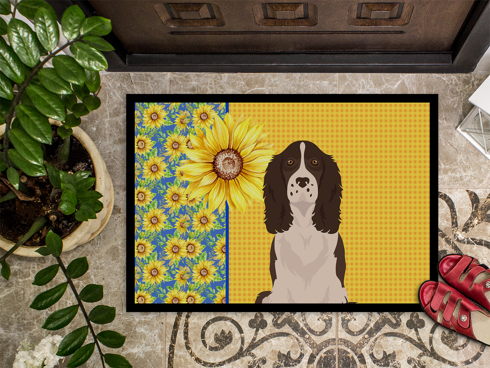 Carolines Treasures WDK5417JMAT 24 x 36 in. Summer Sunflowers Liver English Springer Spaniel Indoor or Outdoor Mat