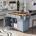thumbnail image 1 of Kitchen Island Cart with Rubber Wood Drop-Leaf Countertop, 5-Wheel Rolling Island with Internal Storage Racks, Cabinet and 3 Drawers for Dining Room Kitchen, 1 of 7