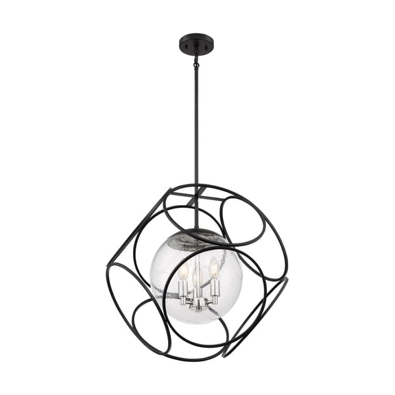 60/6937-Nuvo Lighting-Aurora-3 Light Pendant-8 Inches Wide by 23 Inches High-Black/Polished Nickel Finish    -Traditional Installation