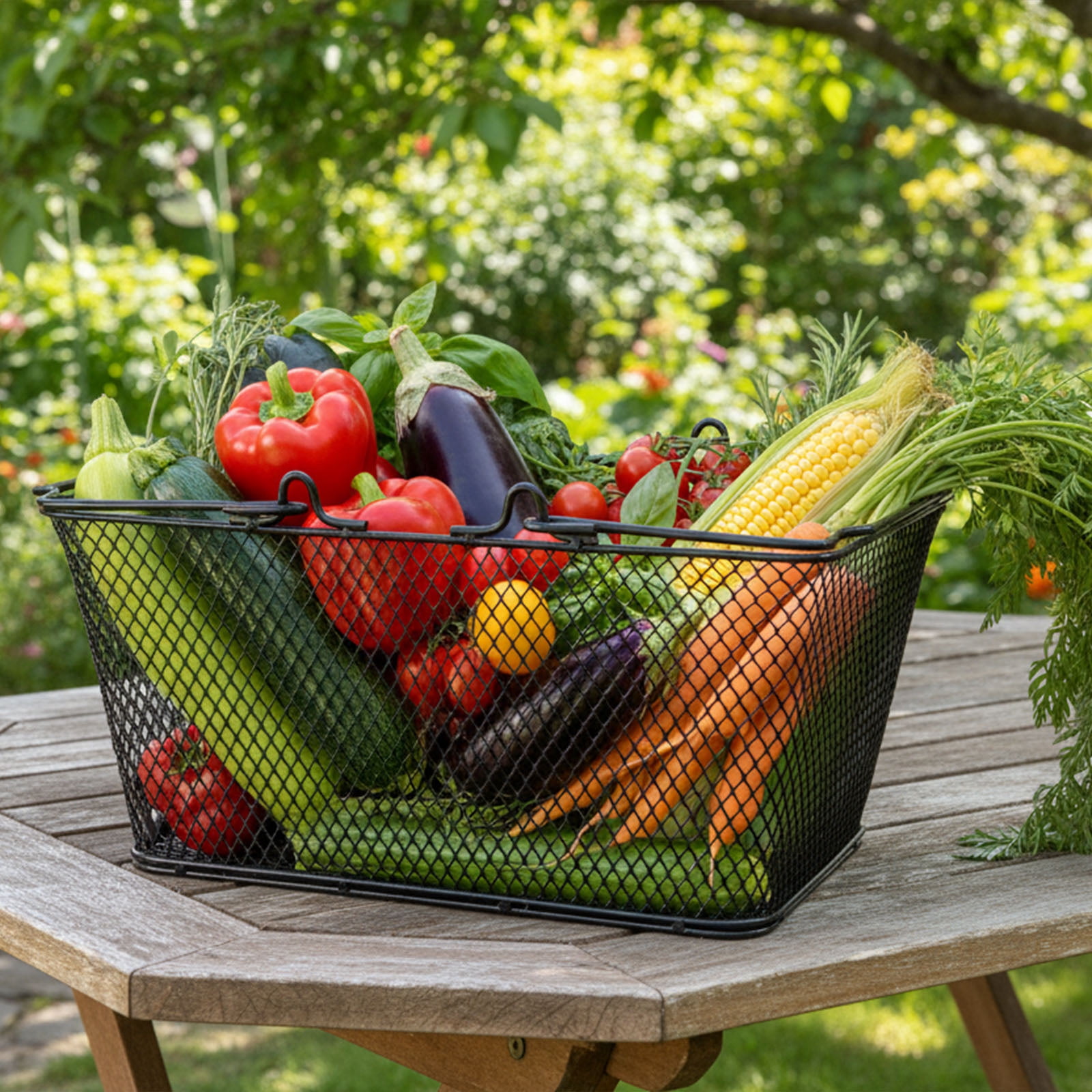 Brabtod Metal Mesh Harvest Basket with Handle & Magnetic Label, Multipurpose Garden Harvesting Basket for Fruits, Vegetables & Produce, Kitchen Storage Organizer