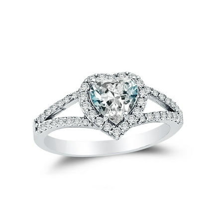- Solid 14k White Gold Heart Cut Halo Wedding Engagement Ring with Side Stones, CZ Cubic Zirconia (1.75 ct.) , Size 8.5