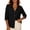 3#Black, variant on Women Solid Textured V Neck Button Up Shirt, Three-Quarter Rolled Sleeve Casual Blouse Top With Chest Pocket, Lightweight Breathable Summer Daily Wear Shirts