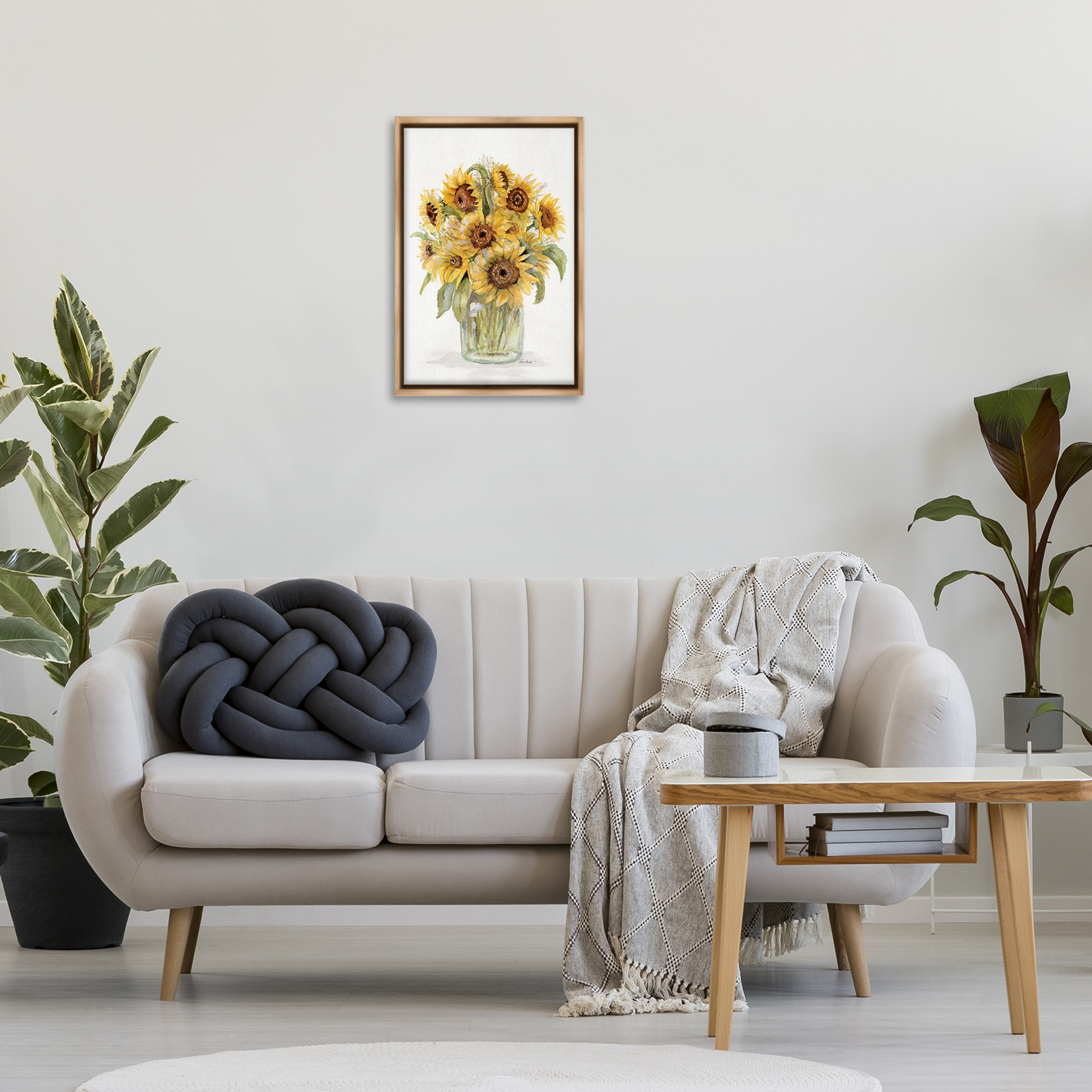 Stupell Industries Sunflower Jar Bouquet Botanical & Floral Painting Brown Floater Framed Art Print Wall Art, 17 x 25