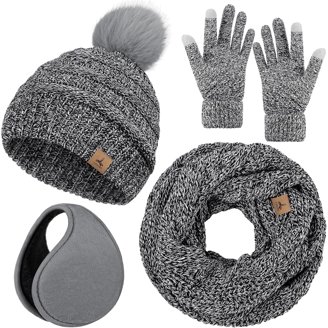 5 Pcs Winter Hat Scarf Gloves Set Fleece Warm Lined Knit Beanie Hat SATINIOR 5 Pcs Winter Hat Scarf Gloves Set Fleece Warm Lined  main image 4