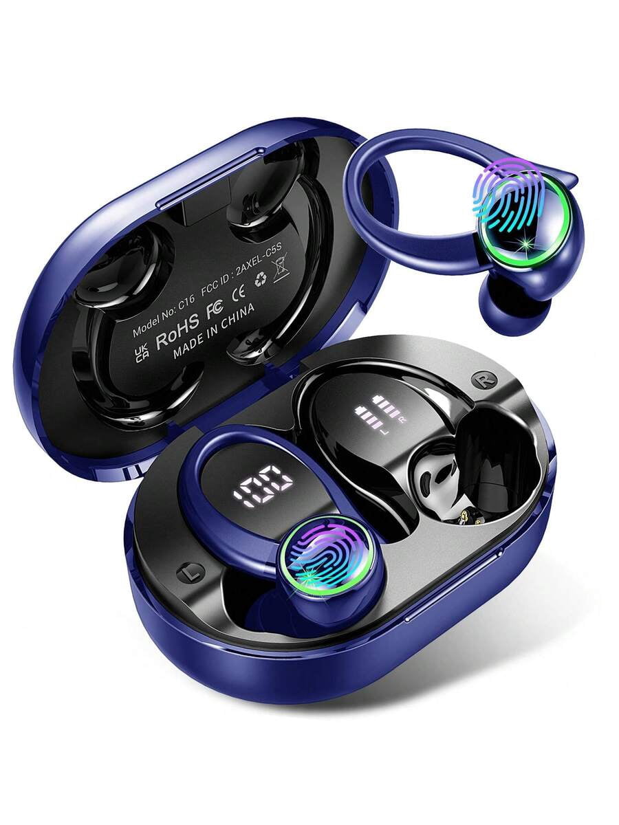 Bluetooth 5.4 Wireless Earbuds, 50H+ Playtime, ENC Noise Cancelling with 4 Mics, IPX7 Waterproof Sport Earphones with Earhooks for Running Gym