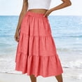 thumbnail image 2 of Women's Plaid Gingham Midi Skirts A-Line Elastic High Waisted Tiered Flowy Skirts Soft Ruffled Vacation Skirt, 2 of 8
