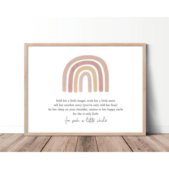 Hold Her A Little Longer Baby Girl Nursery Quote Art, Boho Nursery Decor Wall Art, Rainbow Baby Shower Baby Girls Room Home Decor #5, Unframed Poster Size 8x12
