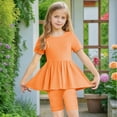 thumbnail image 4 of Loopsun Girls Summer Outfits, Toddler Kids Girls Fashion Solid Color Loose Soft Short Sleeve Top and Yoga Shorts Suit Orange 14-15 Years, 4 of 5