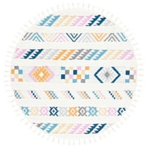 SAFAVIEH Moroccan Fringe Lacklan Southwestern Shag Area Rug, Ivory/Blue, 6'7" x 6'7" Round