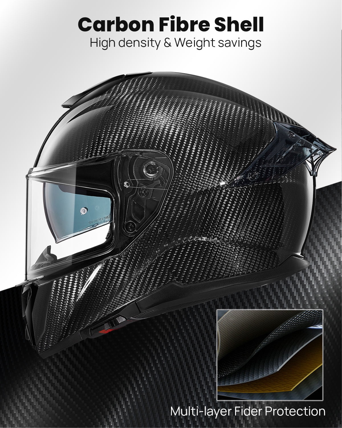 ILM Motorcycle Full Face Helmet 861C - Lightweight, Carbon Fiber, Dual Visor - DOT Certified (Carbon Black, XL)
