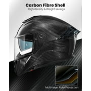 ILM Motorcycle Full Face Helmet 861C - Lightweight, Carbon Fiber, Dual Visor - DOT Certified (Carbon Black, M)