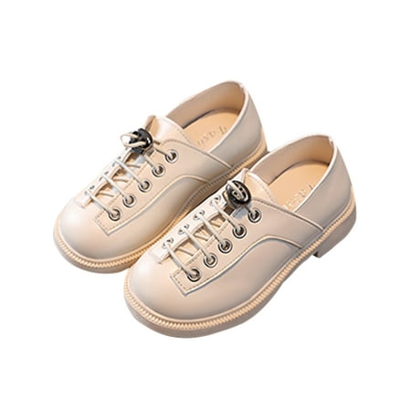

Eloshman Unisex-Child Casual Anti Slip Dress Shoes Wedding Comfort Low Top Leather Shoe Lightweight Round Toe Beige 34