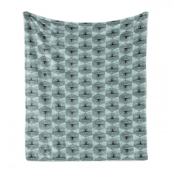 Abstract Soft Flannel Fleece Throw Blanket, Hand Drawn Sketch Hexagons Lines Pattern Brushed Blue Background, Cozy Plush for Indoor and Outdoor Use, 50" x 60", Pale Seafoam Dark Taupe, by Ambesonne