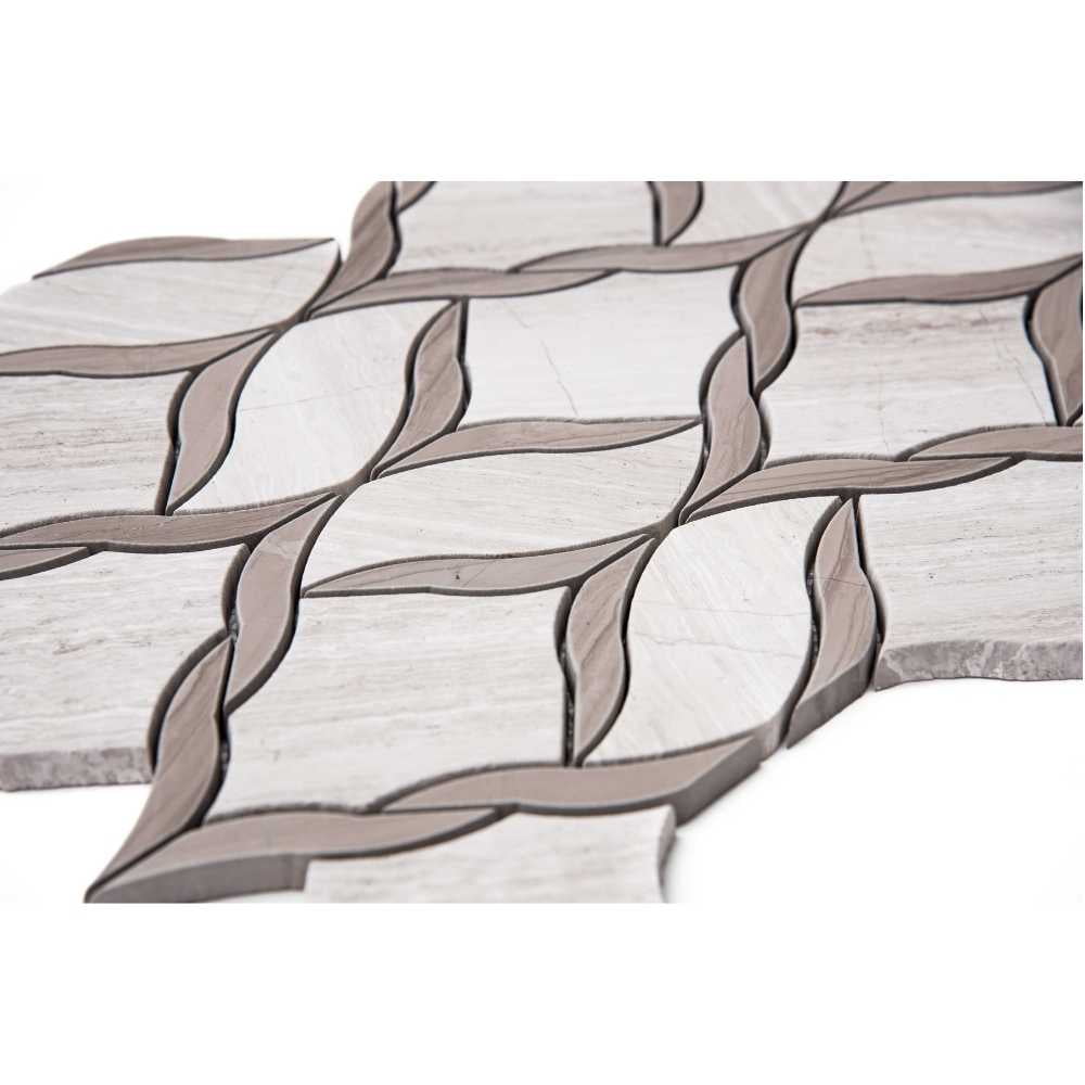 The Tile Life Santorini Vine 12" x 12" Wooden Gray Polished Marble Mosaic Floor and Wall Tile, 1 Sheet