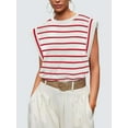 thumbnail image 5 of Gustave Cap Sleeve Striped Tops for Women Summer Casual Shirts Crew Neck Trendy Basic T-Shirt Tank Blouse Loose Fit "Red, 2XL", 5 of 6