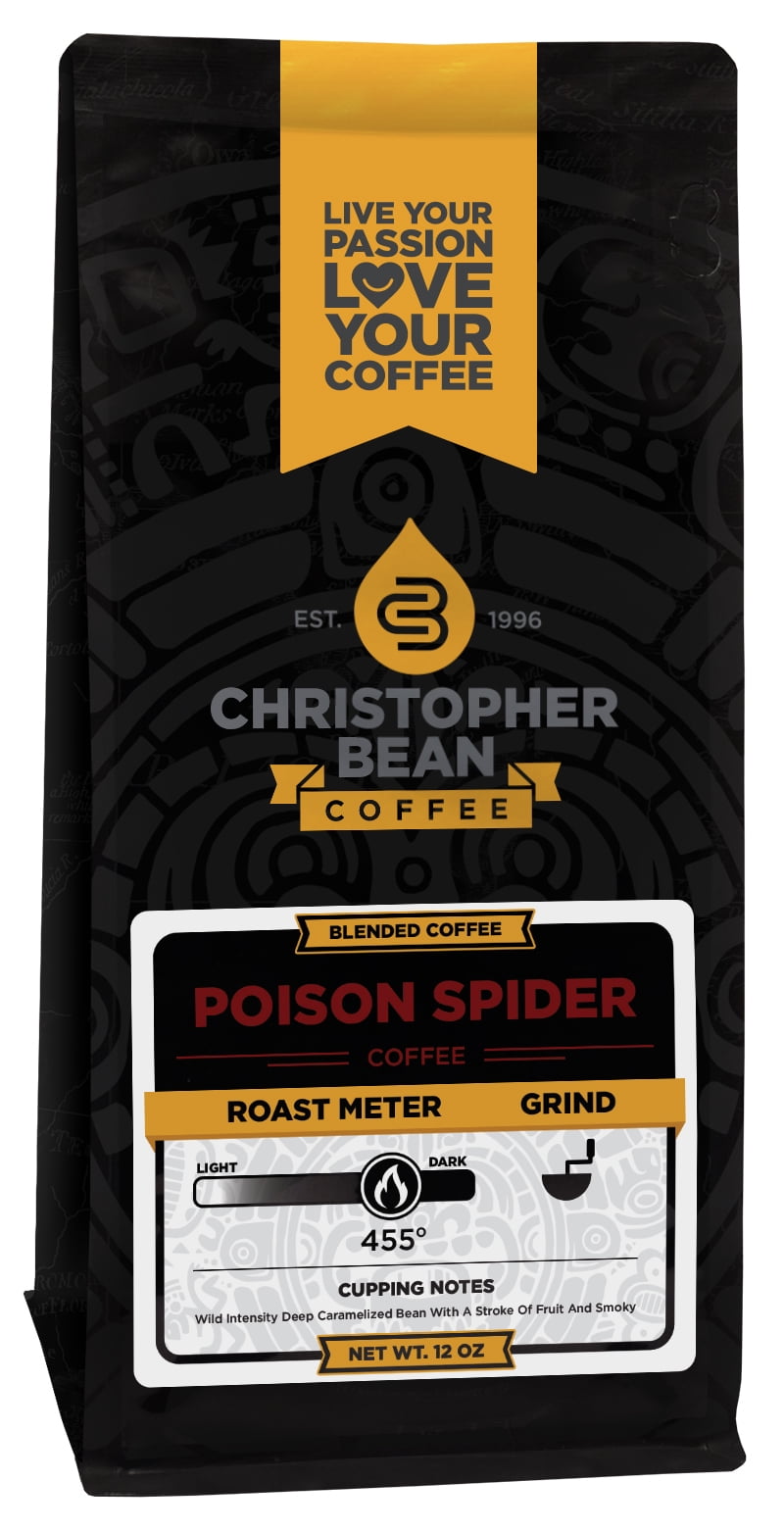 Poison Spider Regular Non-Flavored Regular Whole Bean Christopher Bean Coffee, 100% Arabica, No Sugar, No Fats, 12 Oz Bag of coffee