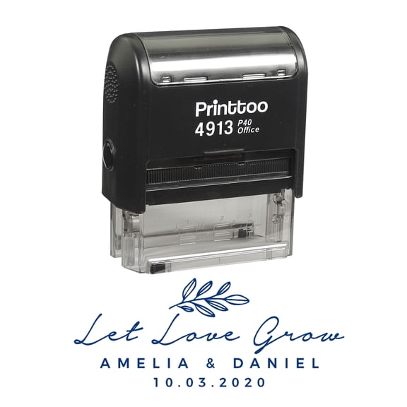 Printtoo Personalized Blue Self Inking Let Love Grow Favor Stamp Custom Wedding Favor Rubber Stamper-58 x 22 mm