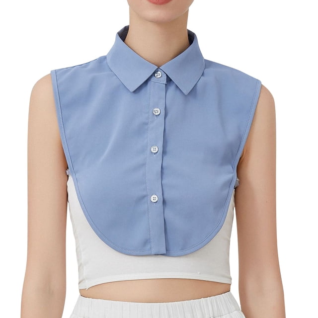 Jindong Women Solid Ruffle Detachable Blouse with False Collar Half Elastic Waist Shirt Collar