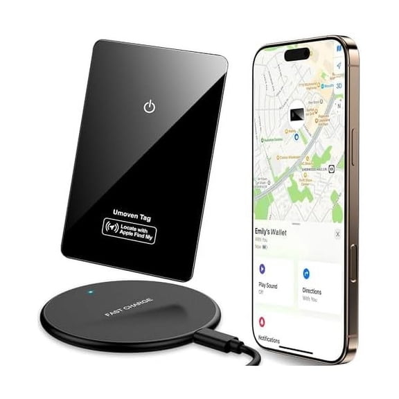 Saluqifa Wallet Tracker Card for Apple Find My(iOS Only) - Thin Wallet Finder with Wireless Charger - Item Locator for Wallet, Luggage Tags, ID Card and More - IP68 Waterproof