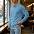 thumbnail image 6 of Fabrcox Men's Polo Shirts Long Sleeve Classic Fit Collared Mens Golf Shirt Button Up Casual Outdoor Workout Business Work Shirts Men Blue M, 6 of 7