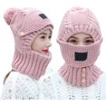 thumbnail image 1 of Gorro de punto con orejeras y bufanda circular, gorro cálido de punto a prueba de viento de invierno siamés para mujer (rosa, mediano) JAMW Sencillez, 1 of 5