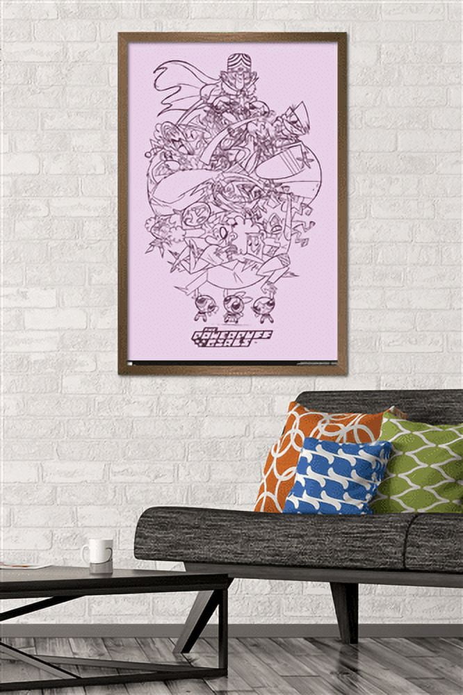 The Powerpuff Girls - Group Sketch Wall Poster, 22.375" x 34", Framed