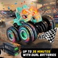 thumbnail image 5 of YCFUN RC Monster Trucks for Kids, RC Cars for Boys with Music Lights & Spray, Dinosaur Toy RC Car with 2 Batteries for Boys Kids Aged 3-8 (Cyan), 5 of 7