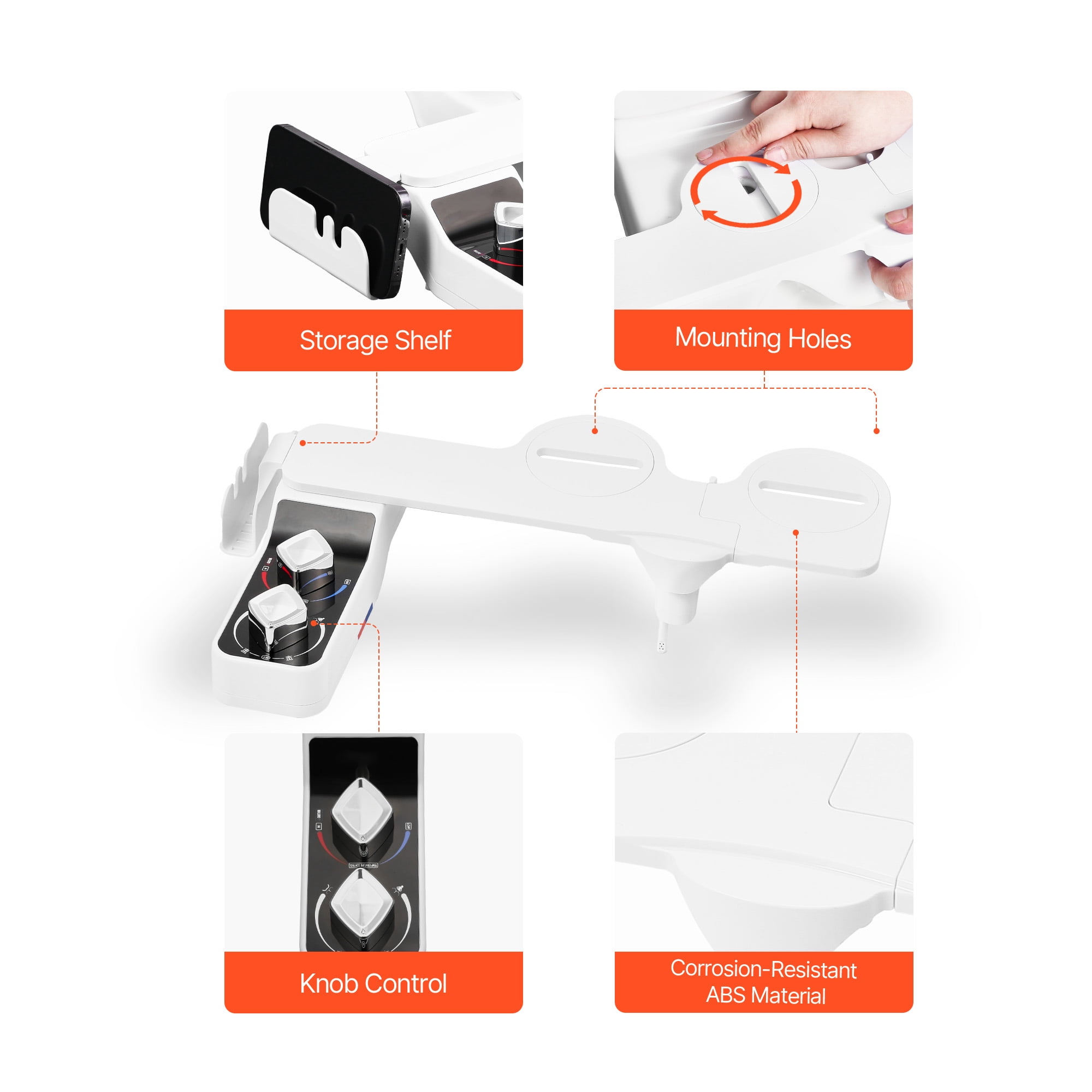 KFFKFF Non-Electric Bidet Attachment for Toilet, Hot & Cold Water Sprayer - Dual Retractable Nozzles, Adjustable Pressure, Ultra-Thin 0.3'' Design for Rear and Feminine Cleaning