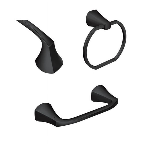 Moen Lindor Matte Black Bathroom Set: 18" Towel Bar, Towel Ring & Toilet Paper Holder Set
