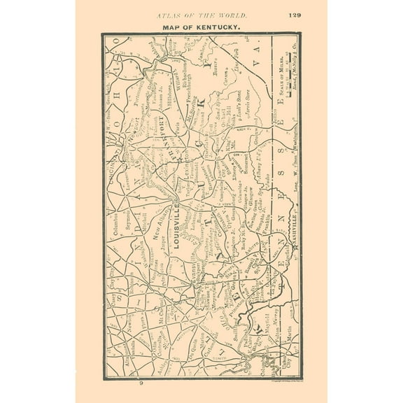 Historic State Map - Kentucky - Alden 1886 - 23 x 36.77 - Vintage Wall Art