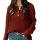 thumbnail image 3 of Blusa de mujer con botones, manga larga, hombros caídos, moda transpirable, blusa de corte informal para mujer, rojo vino S, 3 of 6