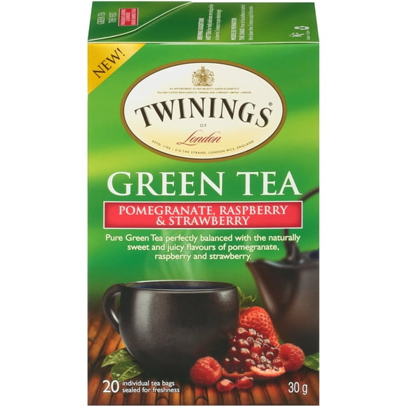 Twinings Thé Vert Grenade, Framboise et Fraise 20 sachets de thé