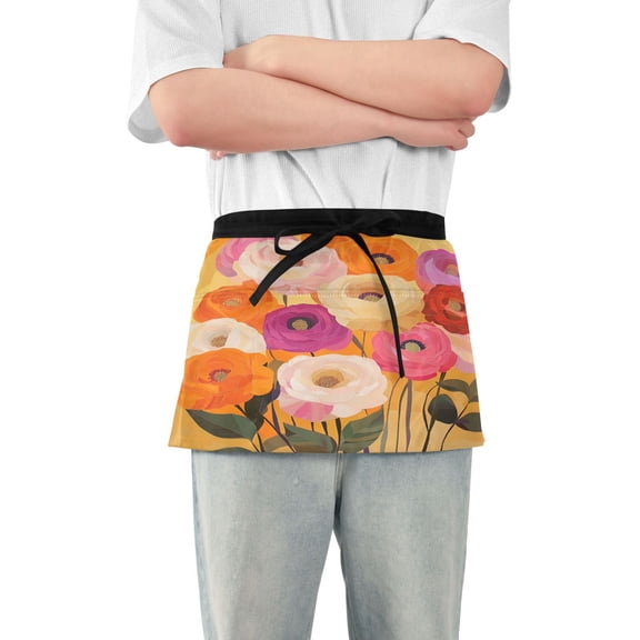 Yayeee Waist Apron with Pockets for Cooking Waterproof Half Server Aprons, Abstract Floral