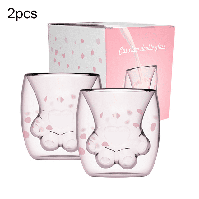 Taza De Café Con Garra De Gato, Taza De Vidrio De Doble Pared, Ilusión Líquida Suspendida, Diseño Fresco Y Atractivo, Resistente A Golpes Térmicos, Resistente A Rayones Y