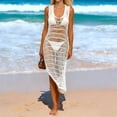 thumbnail image 2 of Elegant Side Slit Long Beach Cover Up Dress Breezy Crochet Knit Tunic for Women’s Summer Swimwear Outerwear with Hollow Out Detail, 2 of 4