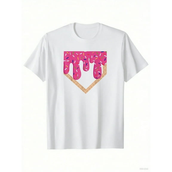 Kid's Baseball Ice Cream Dripping Baseball Home Plate Drip Iron-On Print T-Shirt For Boys Soft Fabric, Breathable, Comfortable Short Sleeve Tees