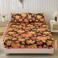 thumbnail image 2 of Glofpot Fitted Sheet 3 Piece Bedding Set Includes Two Pillowcases Holiday Bedroom Decor Black Background Pumpkin And Maple Leaf Autumn Print, 2 of 8