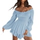 thumbnail image 1 of Mono con hombros descubiertos, manga larga, volantes, dobladillo con volantes, estampado de puntos, vestido informal, mameluco para mujer Azul XL, 1 of 6