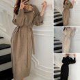 thumbnail image 2 of Quixlent Women's Turtleneck Sweater Midi Dress Button High Neck Long Sleeve Dress Fall Ribbed Knit Long Dress with Belt, 2 of 7