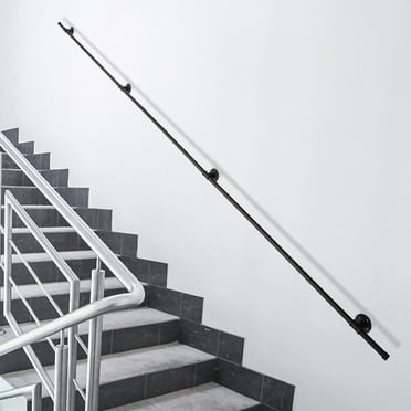 Miumaeov 13FT Staircase Handrail with 4 Wall Mount Support Industrial Black Iron Loft Pipe Hand Railings for Indoor Stairs