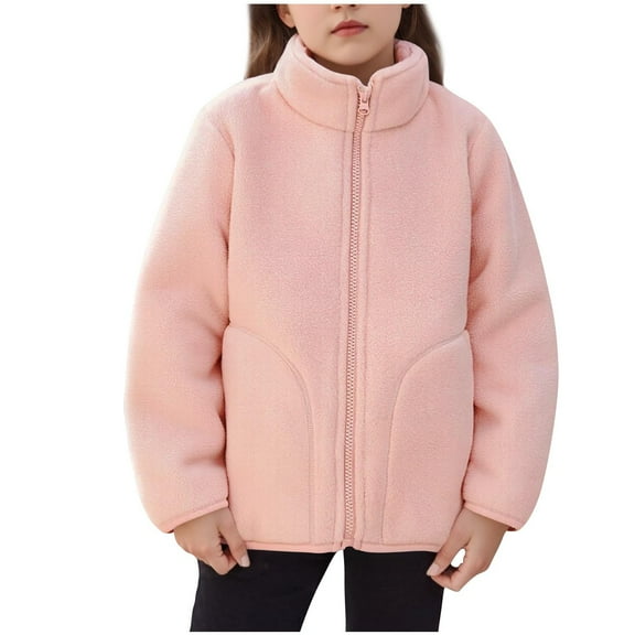 CYRBOKO Girl's Fleece Jackets, Winter Thermal Long Sleeve Fall Outerwear with Pockets Pink Size 1-15 T