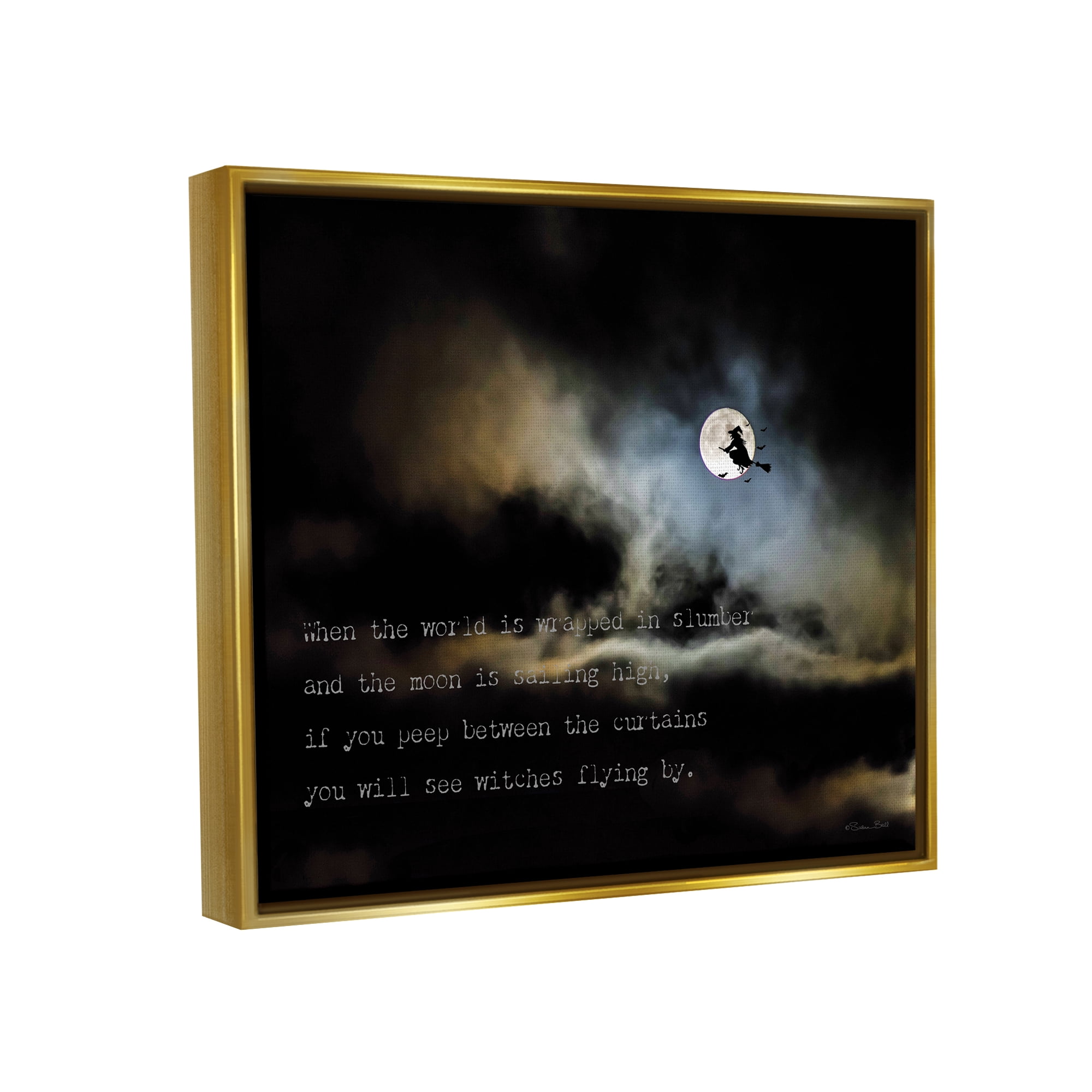 Stupell Industries Witch Flying By Moon Holiday Painting Gold Floater Framed Art Print Wall Art, 31 x 25