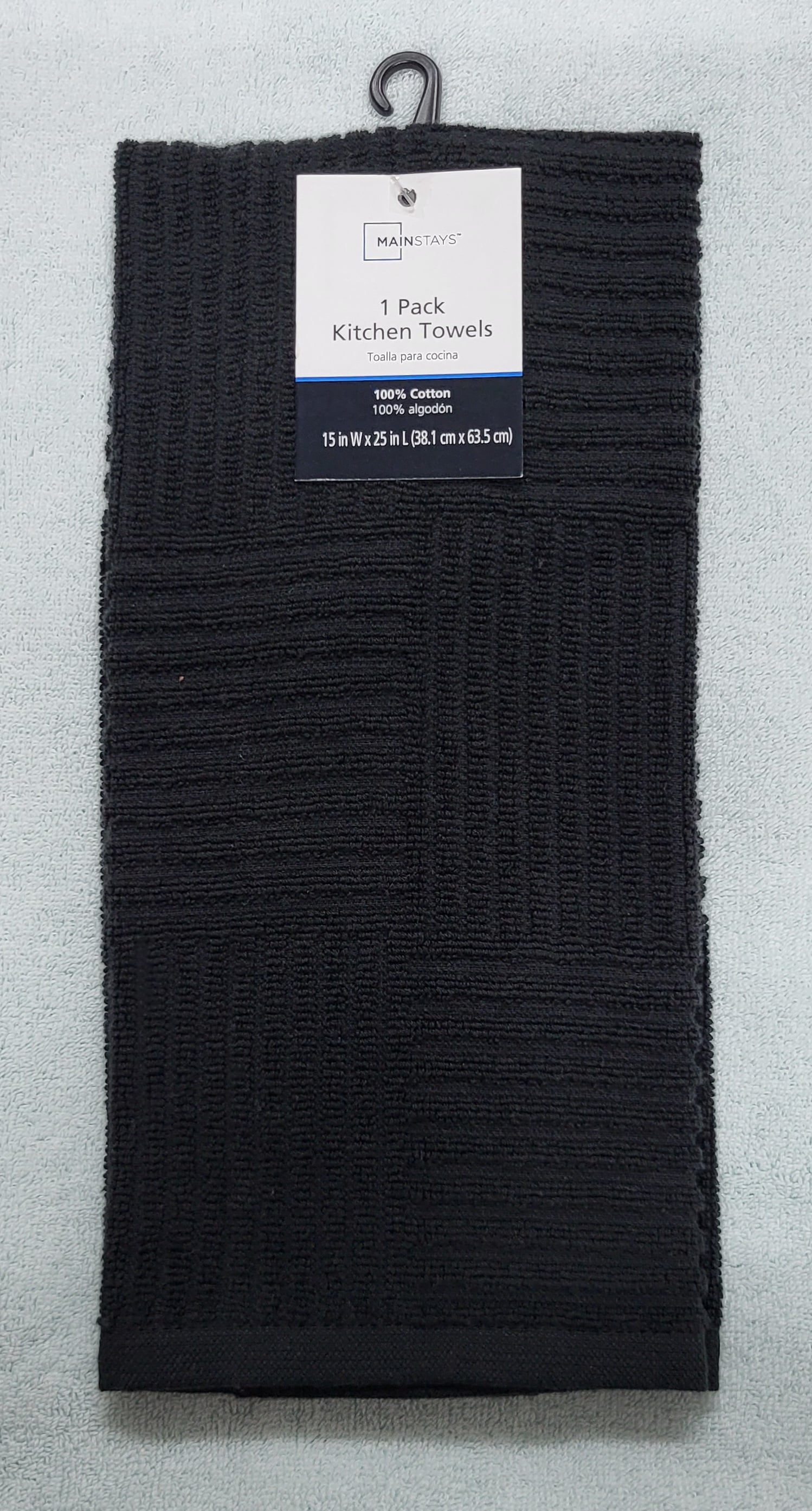 Mainstays Black Cotton Sculpted-Rib Weave Kitchen Towel, 1 Count