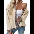 thumbnail image 1 of Chaqueta Vaquera con Botones A Presión para Mujer, Puños Holgados, Cuello A Cuadros, Abrigo Vaquero Moderno con Bolsillos, Ropa de y Otoño. Albaricoque S, 1 of 10