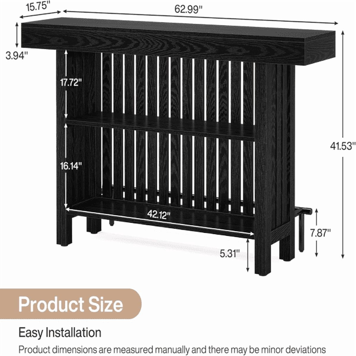 62.99" 2-Tier Bar Table , 3.97" Thickened Panels, Modern Design, Sturdy Home Bar for Living Room, Dining Area, Wine Cellar, Basement