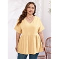 thumbnail image 4 of SHOWMALL Women's Plus Size Blouse V-Neck Flowy Babydoll Peplum Tunic Tops Swiss Dot Tops Loose Fit Short Sleeve T Shirts, US Size 2X in Sunlight Yellow, 4 of 7