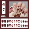 thumbnail image 1 of Fake Nails HUOGUO, diseño corto rojo de tablero de ajedrez y lazo x24, 1 of 5