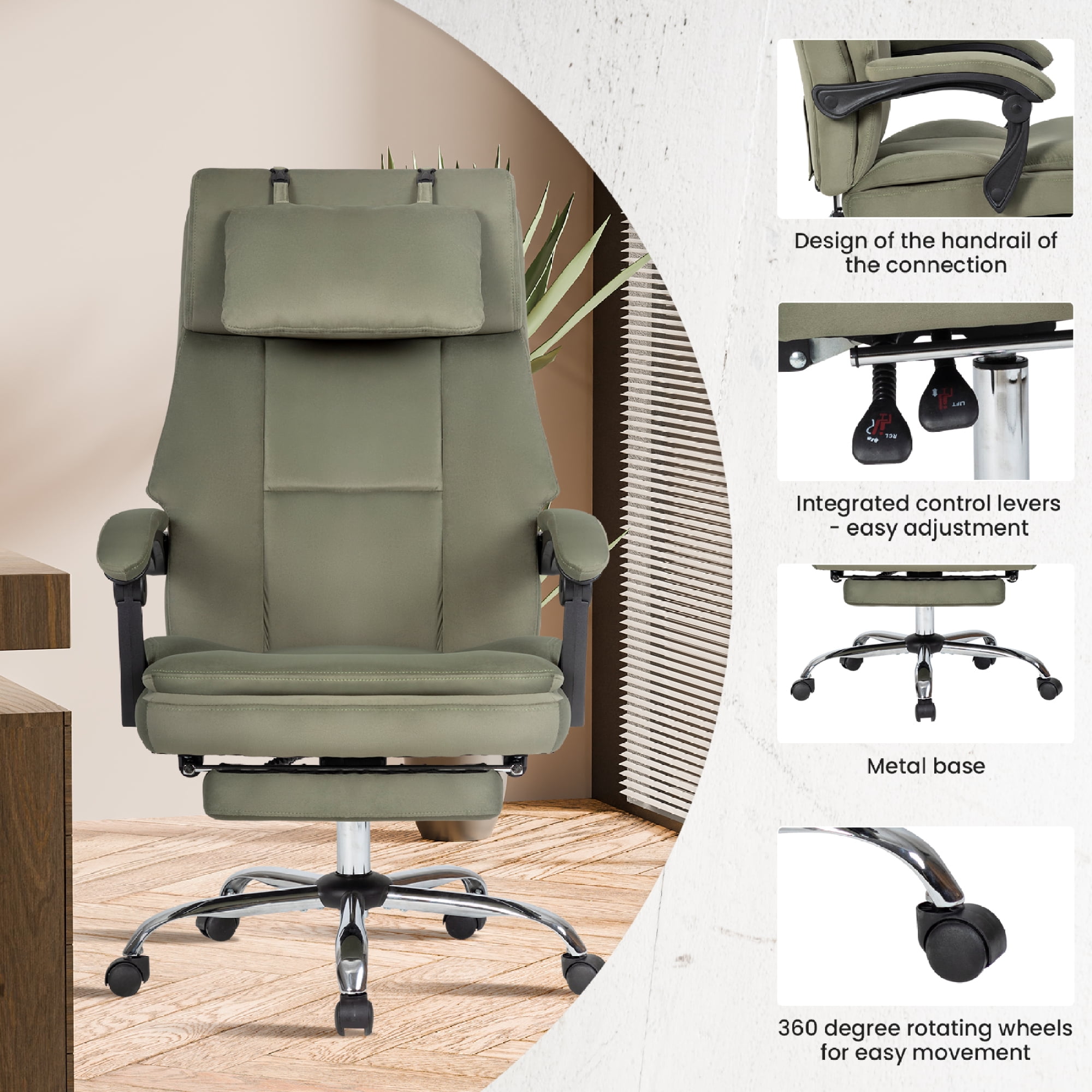 Office Chair, Comfortable Frosted Velvet Chair with Footrest & Removable Headrest, Computer Desk Chair Work Chair