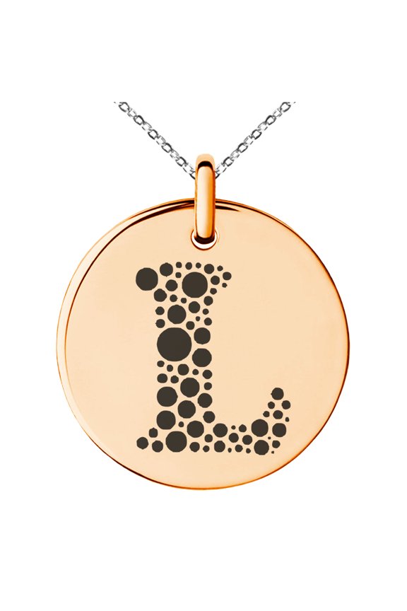 Stainless Steel Letter L Initial Dotted Monogram Engraved Small Medallion Circle Charm Pendant Necklace