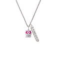 thumbnail image 2 of Delight Jewelry Silvertone Owl with Hot Pink & Clear Crystal Eyes Silvertone Forever Bar Charm Necklace, 23", 2 of 4